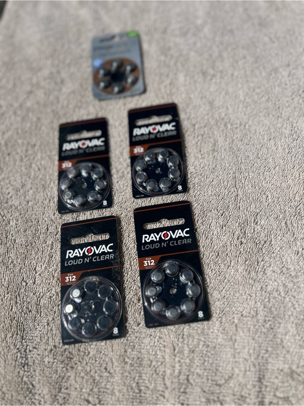 Rayovac 312 Hearing Aid Batteries - Black Packaging, Silver Cells lot of 4